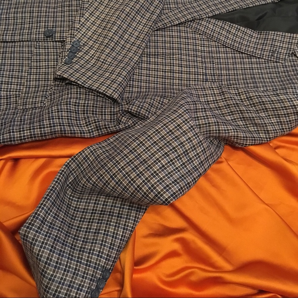 NEW MEN’S LINEN SPORTCOAT NAVY GREY CHECK